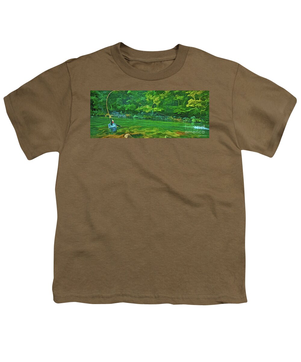 Fishing Youth T-Shirt featuring the digital art Fly Fishing #1 by Walter Colvin