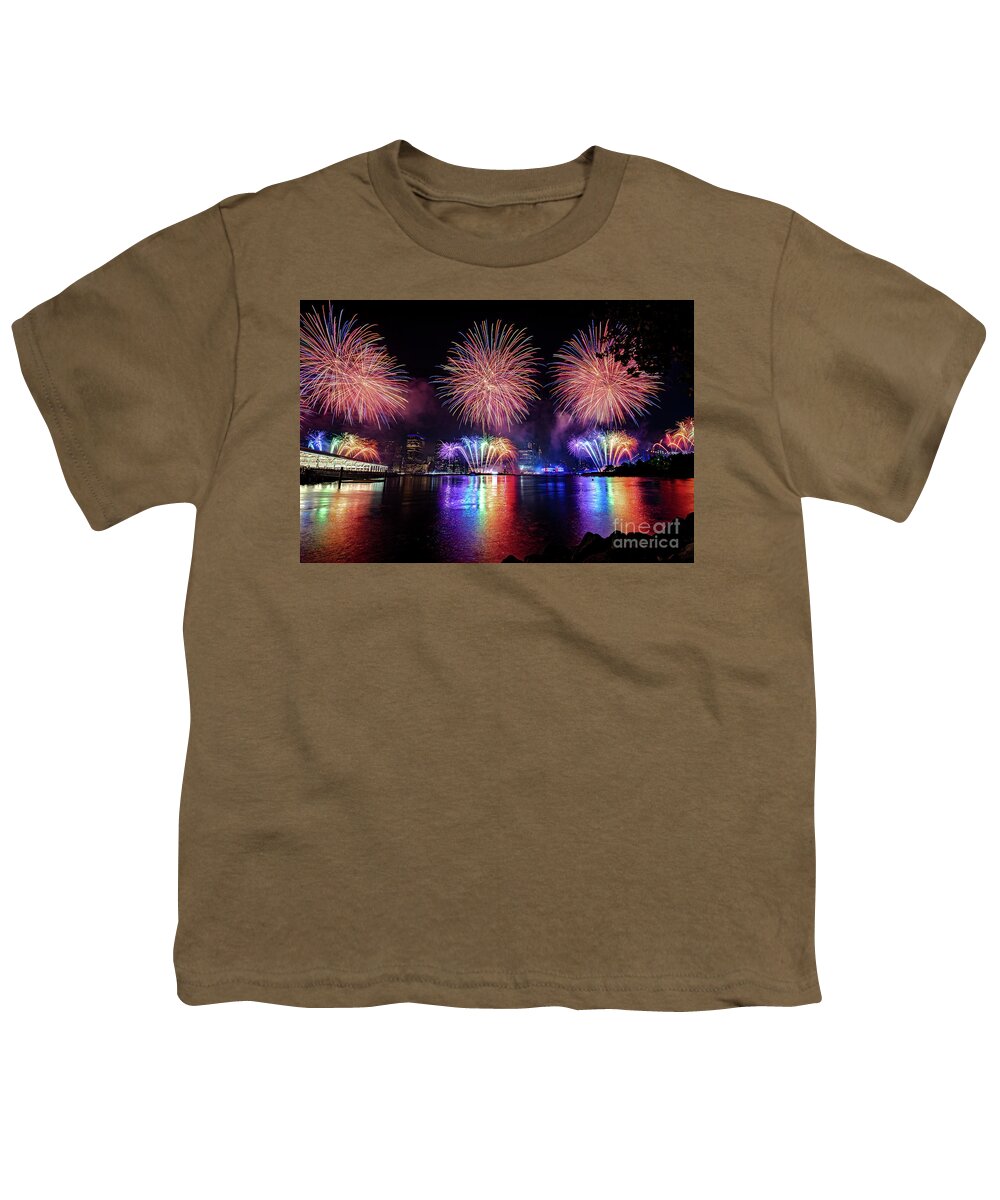 Architecture Youth T-Shirt featuring the photograph July 4th Fireworks in New York by Stef Ko