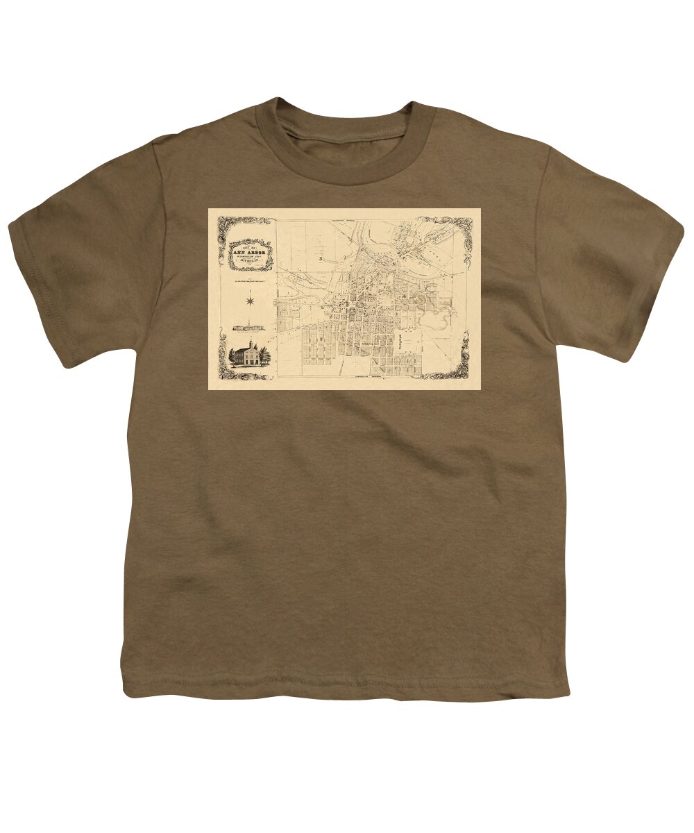 Map Of Ann Arbor Youth T-Shirt featuring the photograph Map Of Ann Arbor 1854 #1 by Andrew Fare