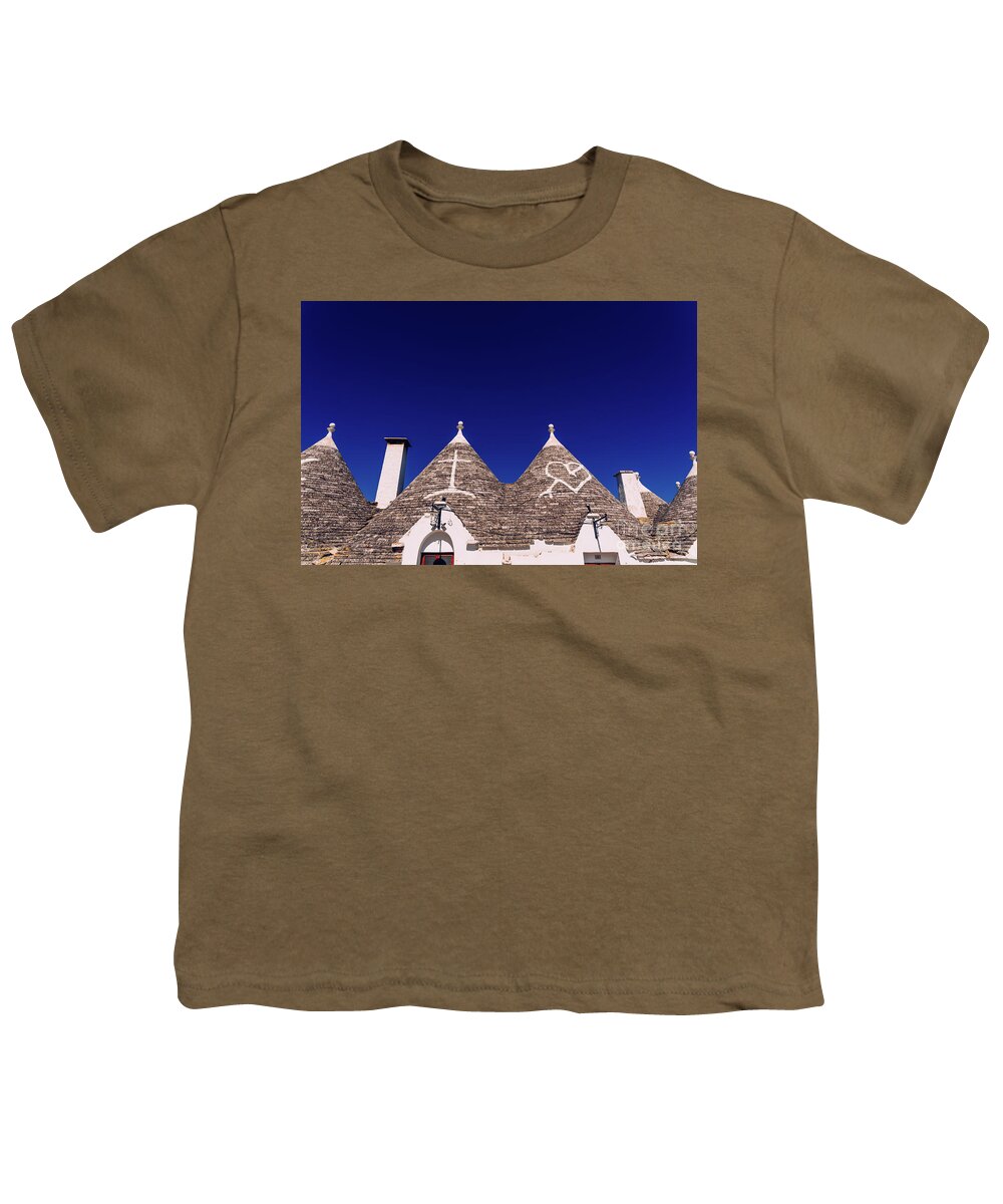 Alberobello Youth T-Shirt featuring the photograph Roofs with symbols in the trulli, in the famous Italian city of Alberobello. #1 by Joaquin Corbalan