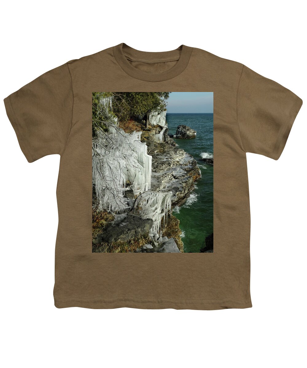 Waves Youth T-Shirt featuring the photograph Lake Michigan Shoreline Ice by David T Wilkinson