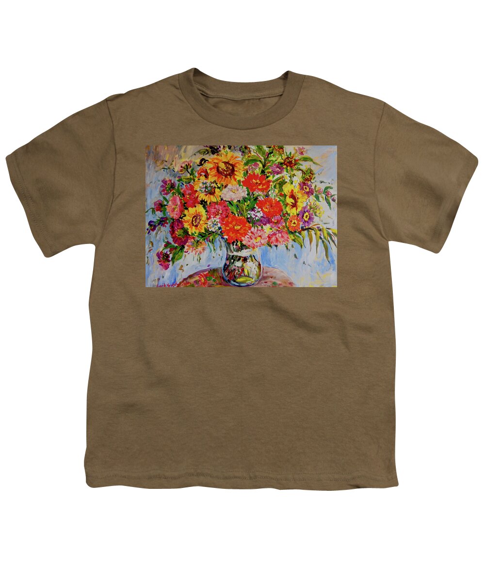 Flowers Youth T-Shirt featuring the painting Zinnias and Sunflowers #1 by Ingrid Dohm
