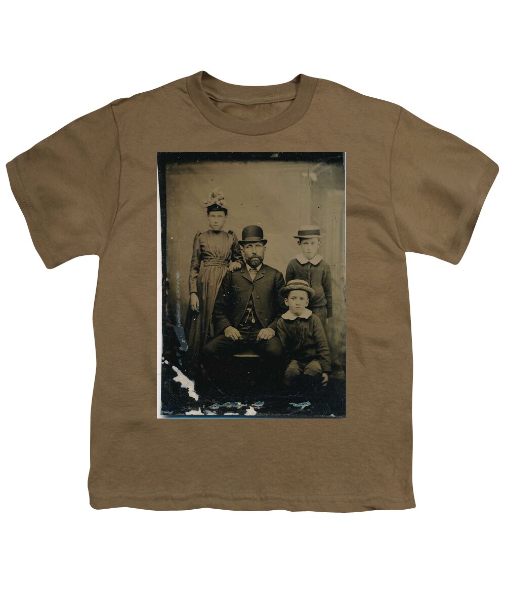 Tintype Family of Four, Parents Look Blind, All in Hats Photograph Youth T-Shirt by Celestial Images - Pixels