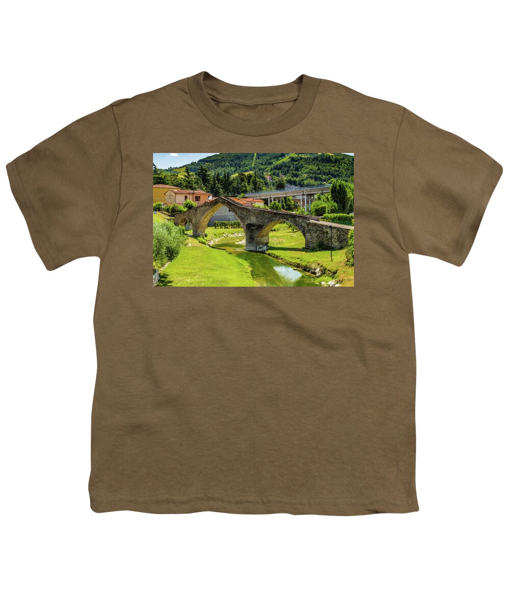 Emilia Youth T-Shirt featuring the photograph three archs medieval bridge in Italy #2 by Vivida Photo PC