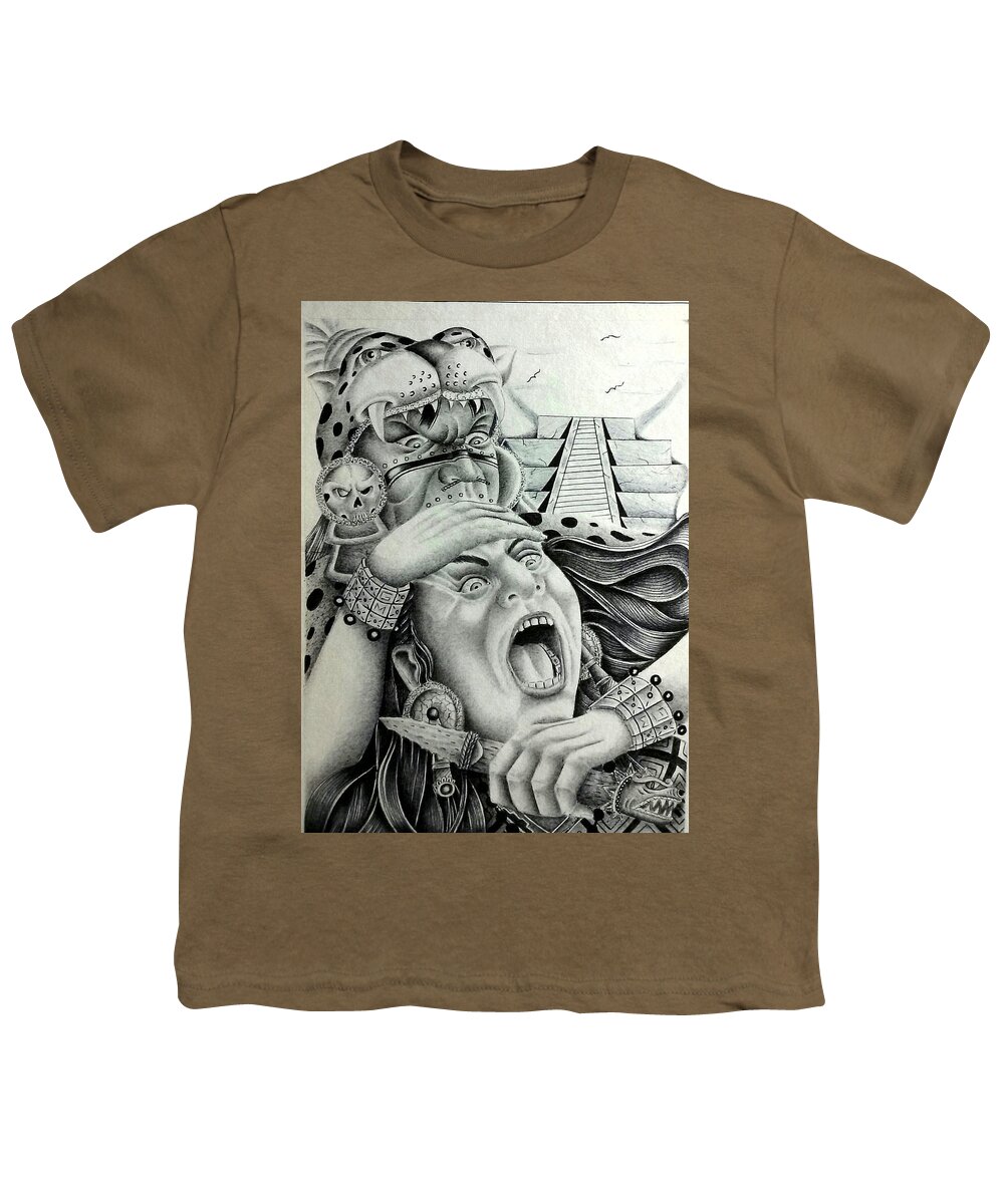 Mexican American Art Youth T-Shirt featuring the drawing Untitled #6 by Abraham Reasons Ledesma