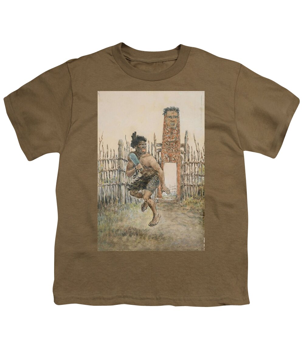 Illustration Youth T-Shirt featuring the painting Adorned Robley, Arawa Soldier by Celestial Images