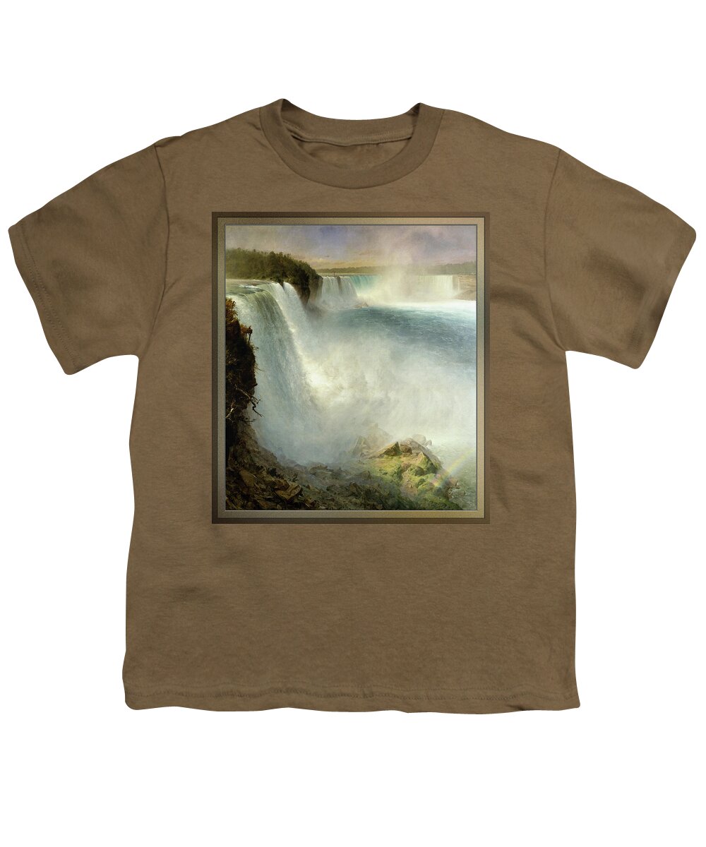 Anne Page Youth T-Shirt featuring the painting Niagara Falls, from the American Side by Frederic Edwin Church Old Masters Reproduction by Rolando Burbon