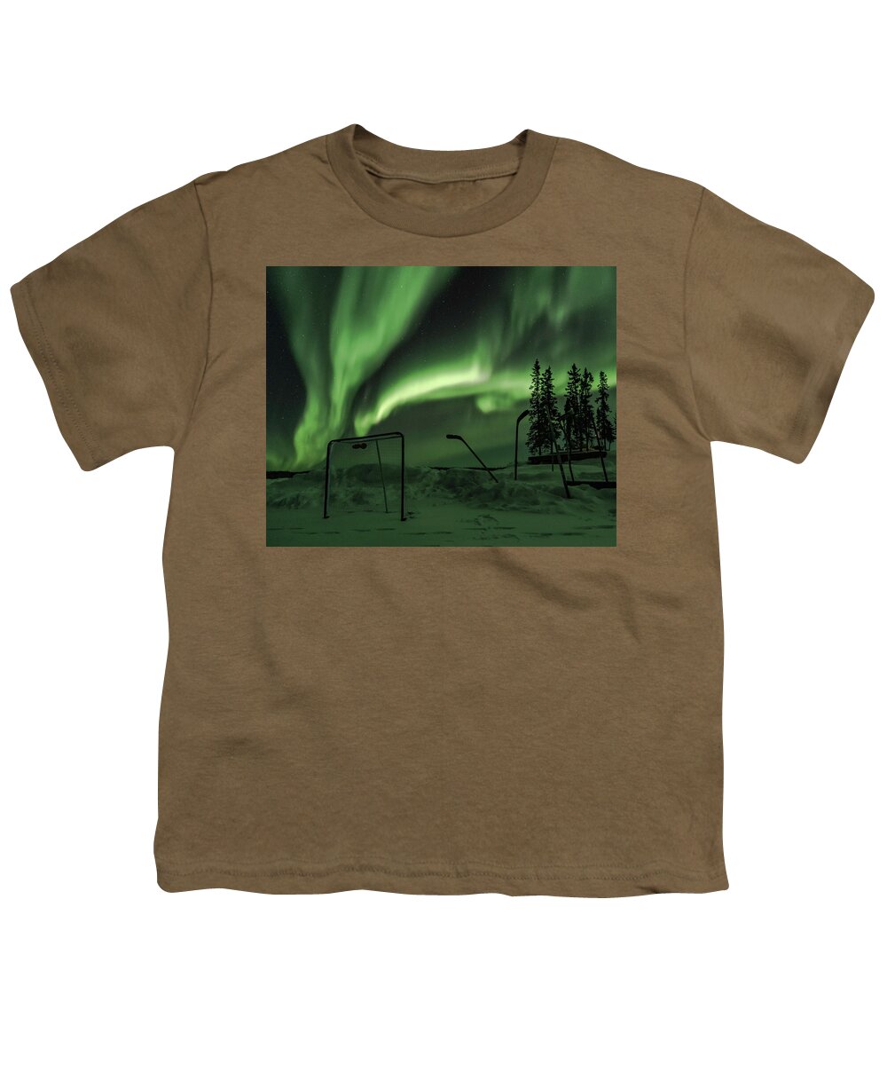 Aurora Borealis Youth T-Shirt featuring the photograph Aurora Hockey by Laura Hedien