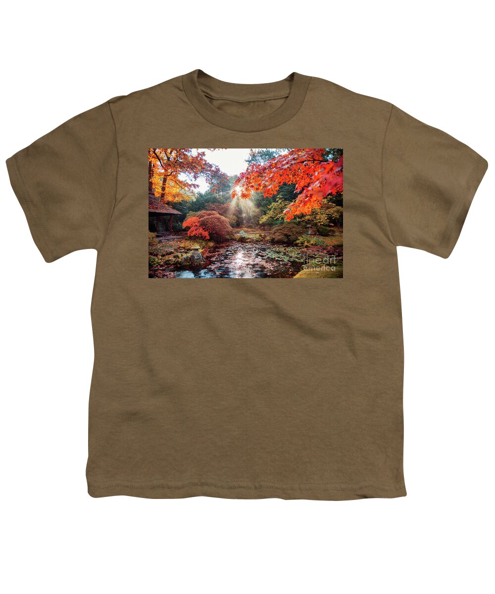 Asian Youth T-Shirt featuring the photograph autumn in Japanese park, the Hague by Ariadna De Raadt