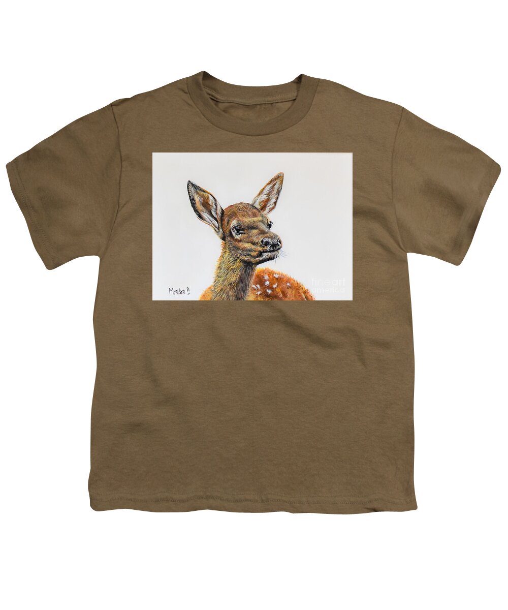 Calves Youth T-Shirt featuring the painting Baby Elk by Marilyn McNish