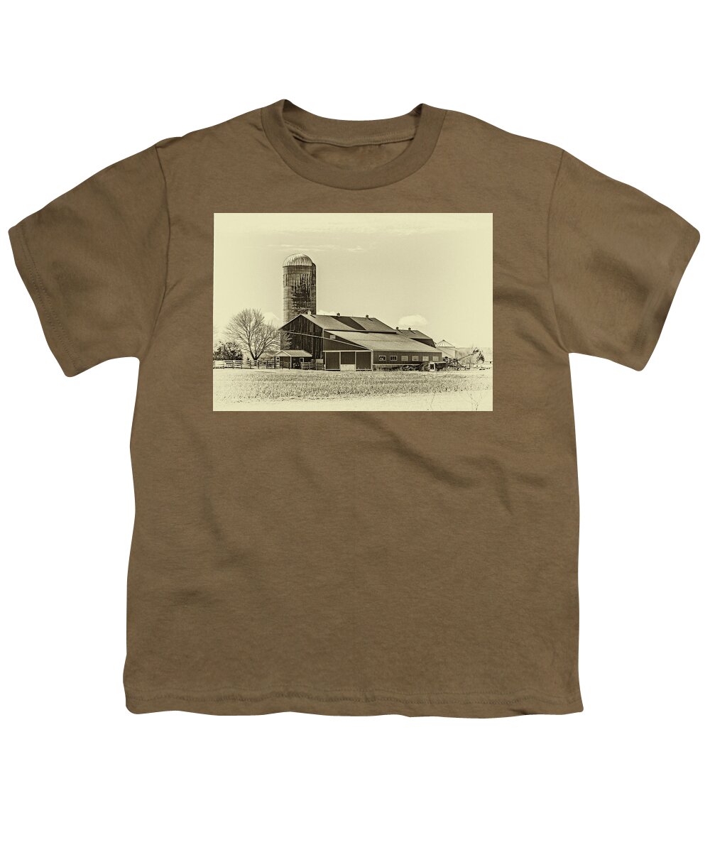  Ontario Youth T-Shirt featuring the photograph Big Red Barn 3 Sepia by Steve Harrington