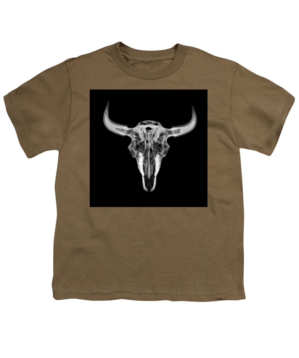 Kansas Youth T-Shirt featuring the photograph Bison skull x-ray 01bw by Rob Graham