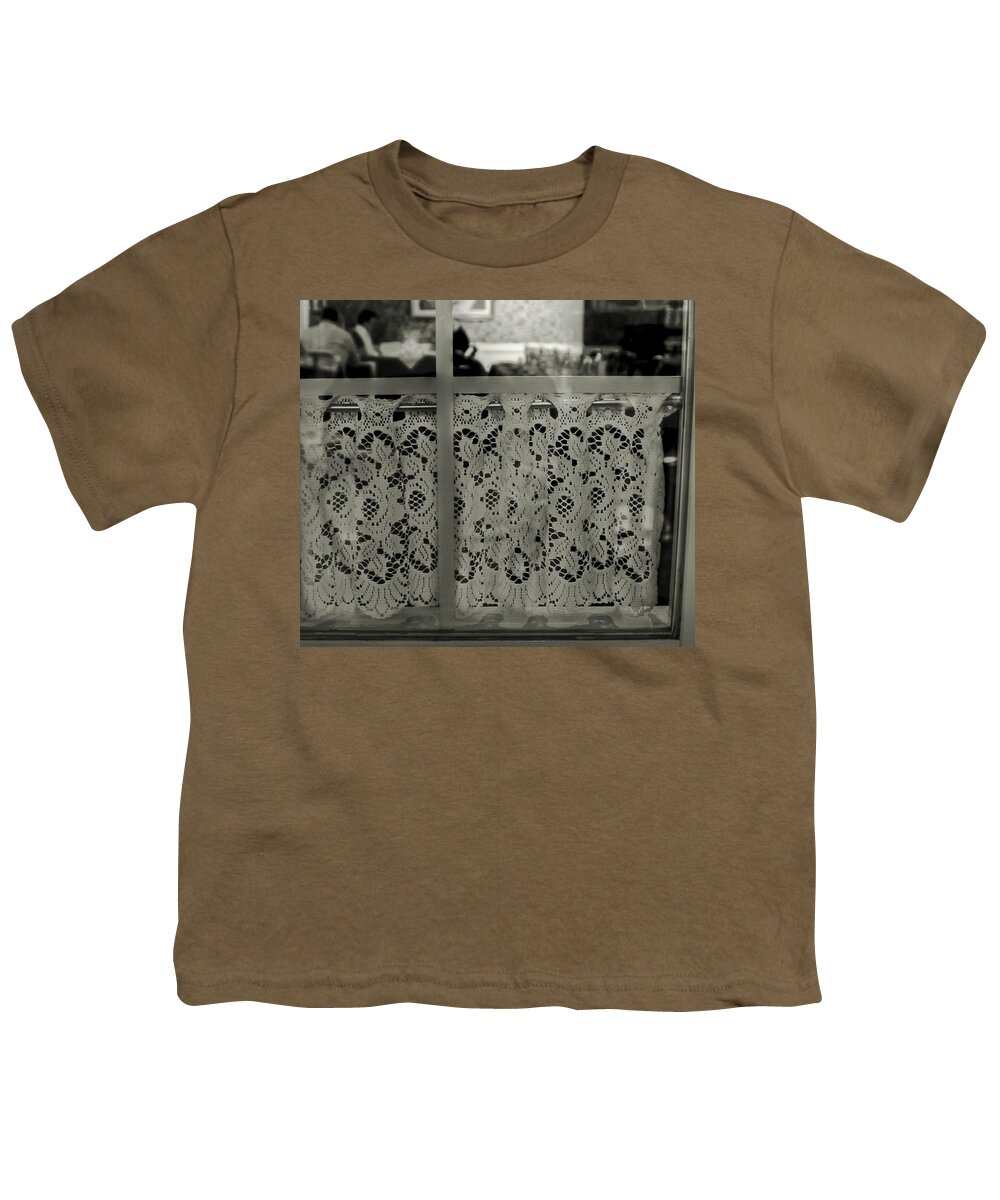 Bistro Window Youth T-Shirt featuring the photograph Bistro window in Quebec, Canada by Tatiana Travelways