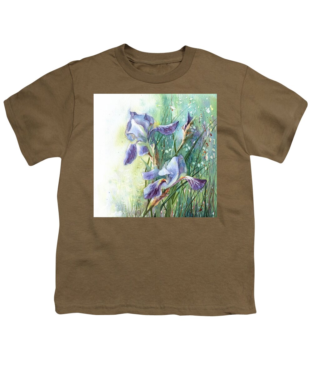 Russian Artists New Wave Youth T-Shirt featuring the painting Blue Irises Fairytale by Ina Petrashkevich