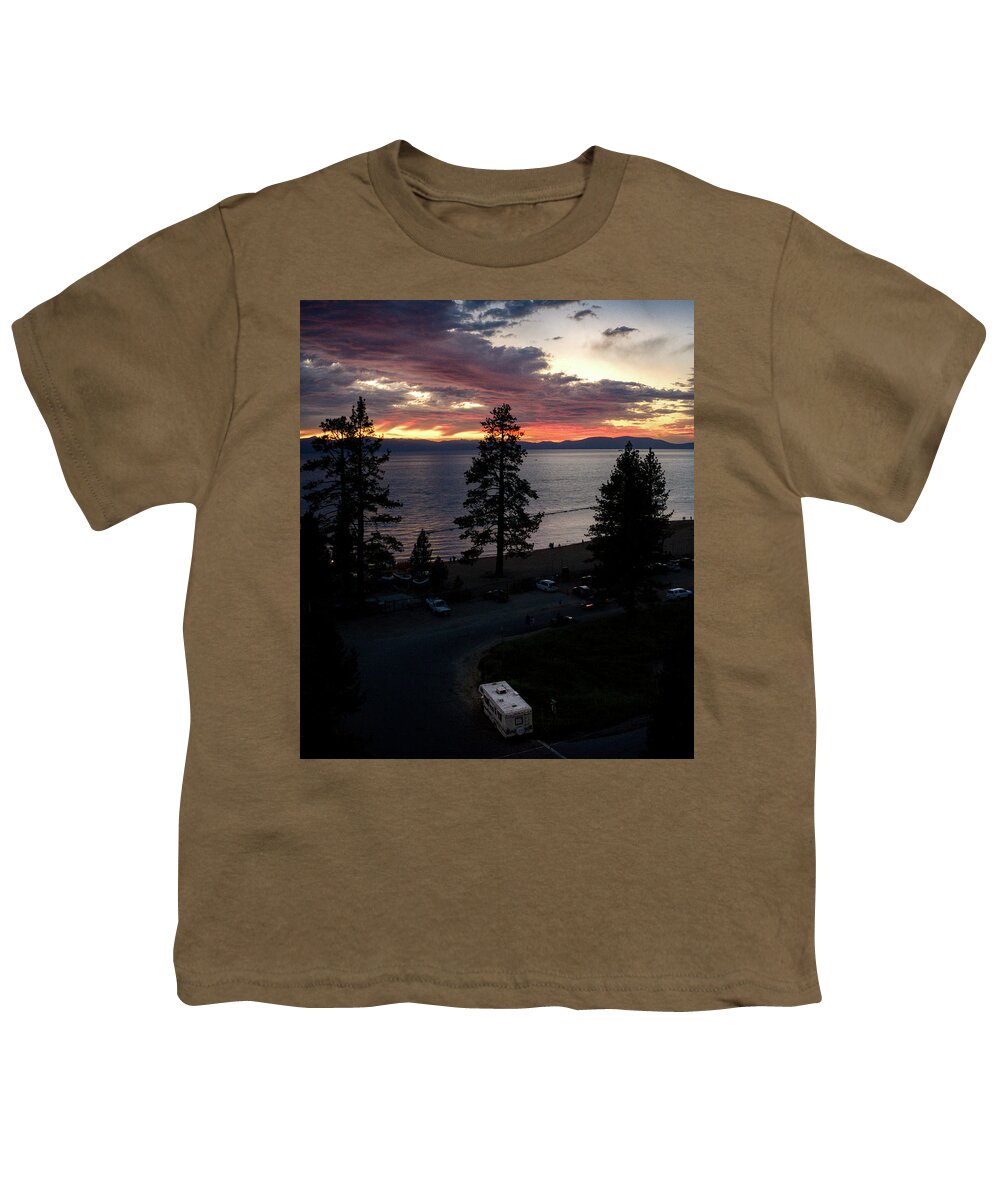 Lake Tahoe Youth T-Shirt featuring the photograph Camping Lake Tahoe Sunset by Anthony Giammarino