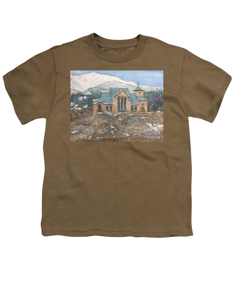 St Malos Center Youth T-Shirt featuring the painting Chapel on the Rock by Sue Carmony