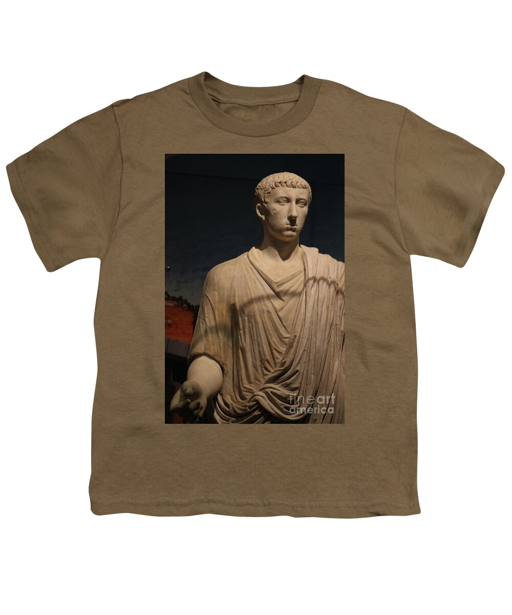 Marble Statue Youth T-Shirt featuring the photograph Closeup of Marble Statue of Man Pompeii Exhibit 2 by Colleen Cornelius