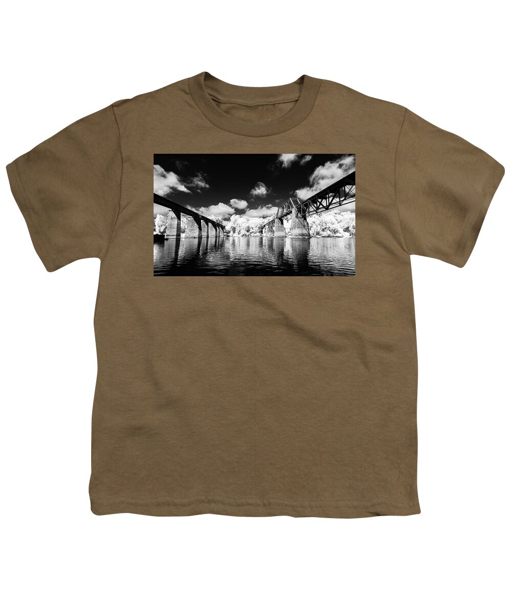 2016 Youth T-Shirt featuring the photograph Congaree River Crossing Infrared Black and White by Charles Hite