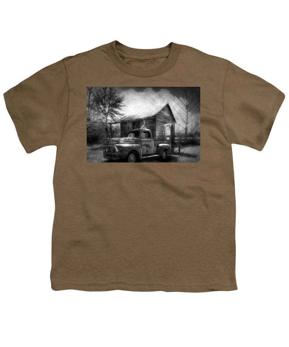 Black Youth T-Shirt featuring the photograph Country Olden Days Black and White by Debra and Dave Vanderlaan