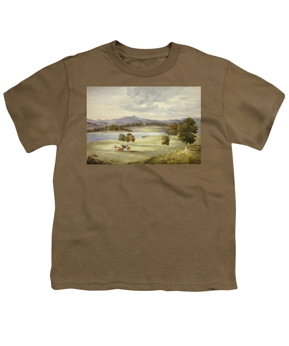 19th Century Art Youth T-Shirt featuring the drawing Cows in Landscape by Elizabeth Murray