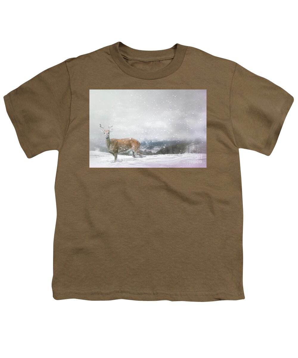 Deer Youth T-Shirt featuring the photograph Deer in Winter by Linda Blair
