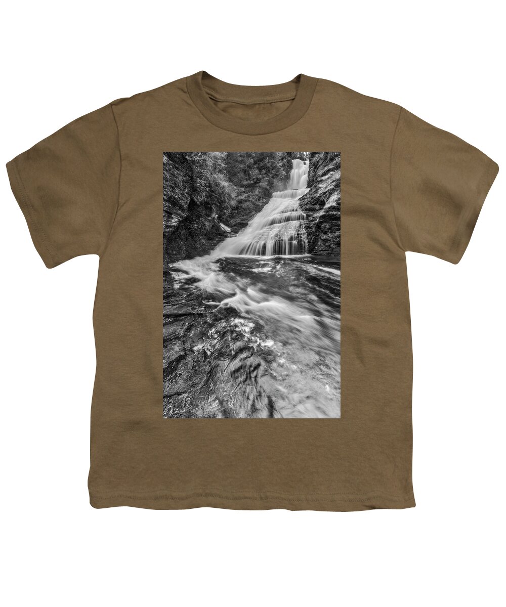 Dingmans Falls Youth T-Shirt featuring the photograph Dingmans Water Falls DWG BW by Susan Candelario