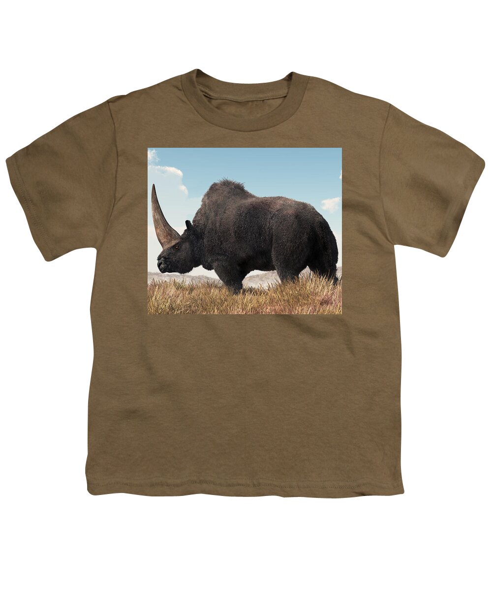 Elasmotherium Youth T-Shirt featuring the digital art Elasmotherium by Daniel Eskridge