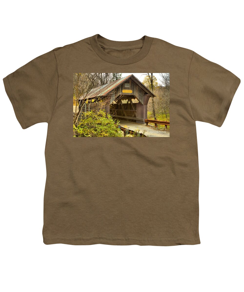 Gold Brook Covered Bridge Youth T-Shirt featuring the photograph Emily's Covered Bridge by Adam Jewell