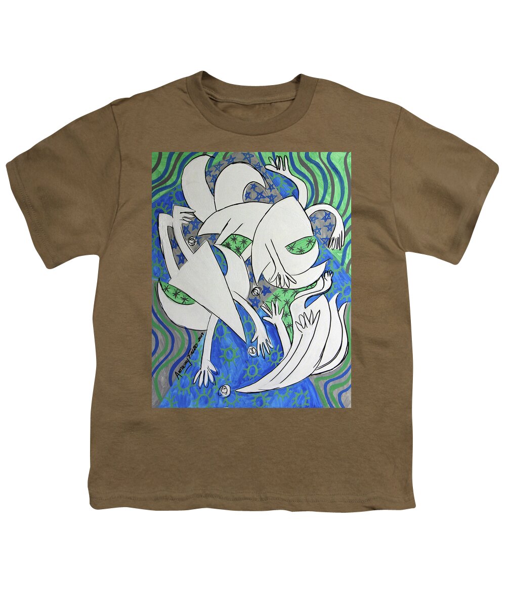 Whimsical Youth T-Shirt featuring the painting Falling Angels by Anthony Falbo