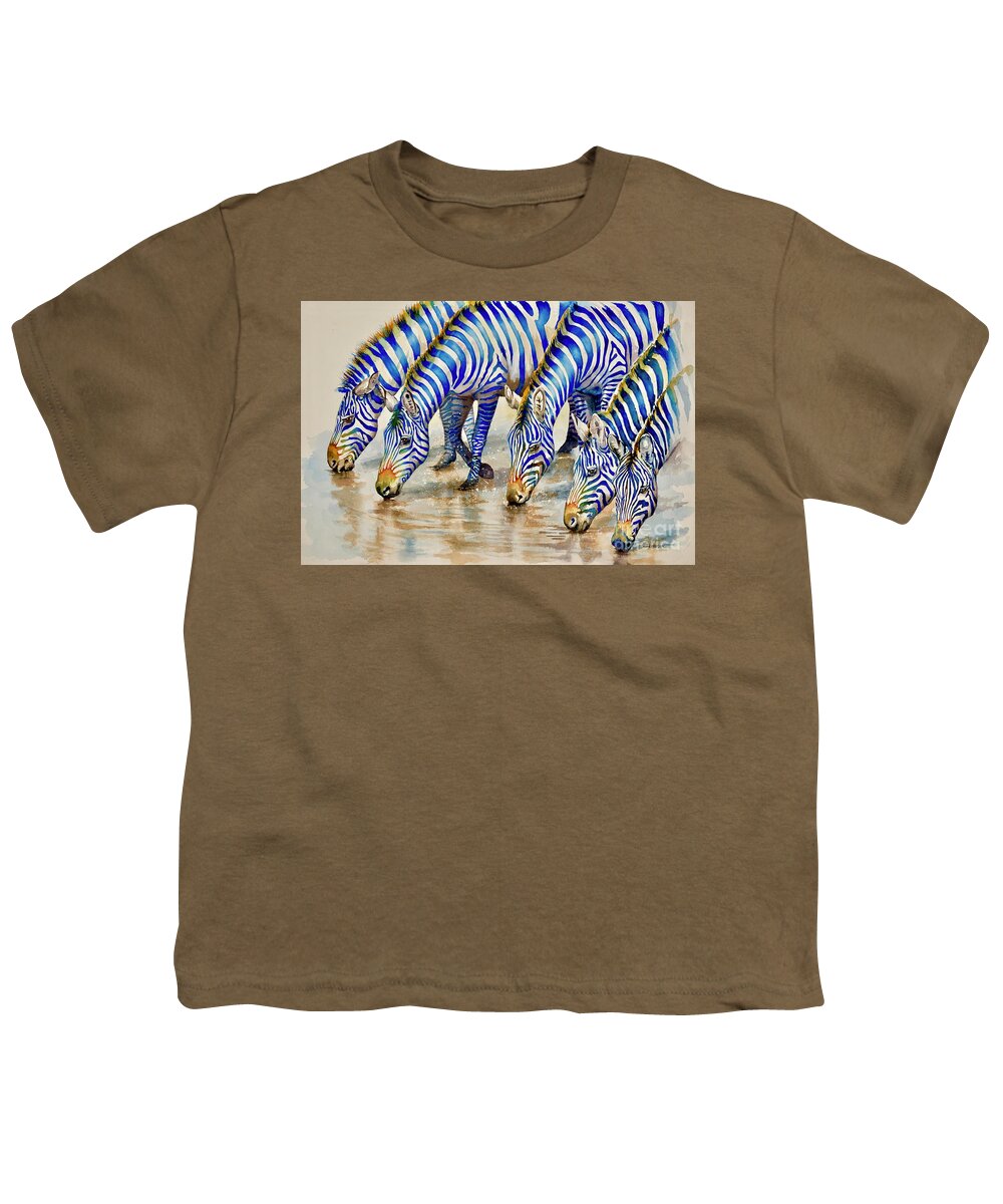 Zebra Youth T-Shirt featuring the painting Feeling Blue by Jeanette Ferguson