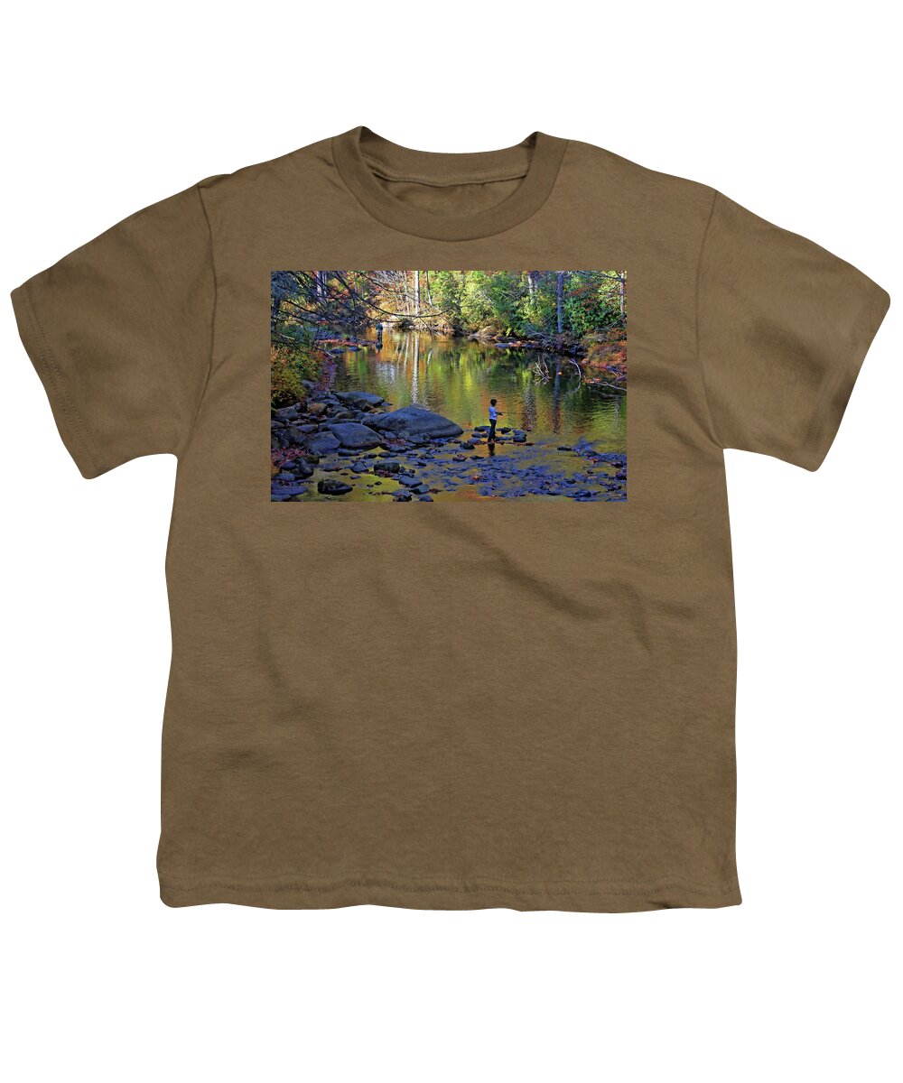 Cullasaja Youth T-Shirt featuring the photograph Fishing On The Cullasaja River by HH Photography of Florida