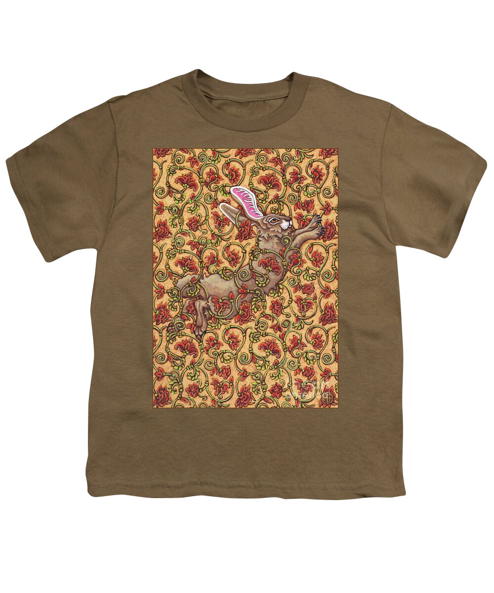 Hare Youth T-Shirt featuring the painting Flowered Hare 6 by Amy E Fraser