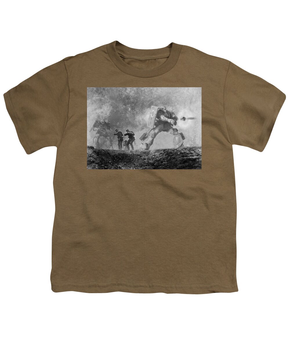 Scifi Youth T-Shirt featuring the digital art German Firing Soldiers by Andrea Gatti