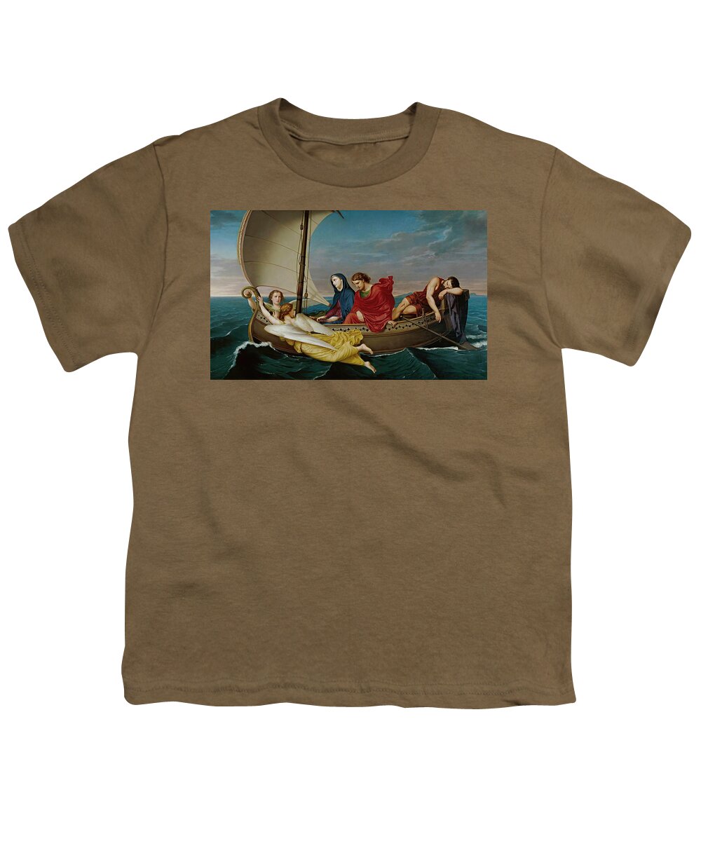 German Hernandez Amores Youth T-Shirt featuring the painting German Hernandez Amores / 'The Virgin and Saint John travel to Ephesis', 1862. VIRGIN MARY. by German Hernandez Amores -1823-1894-