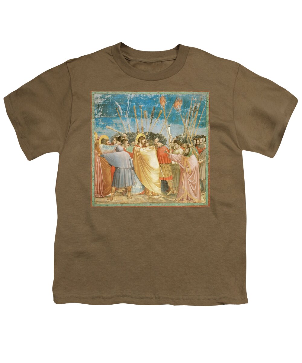 Giotto Youth T-Shirt featuring the painting Giotto / 'Kiss of Judas', 1303-1305, Fresco, 185 x 200 cm. JESUS. by Giotto di Bondone -1266-1337-