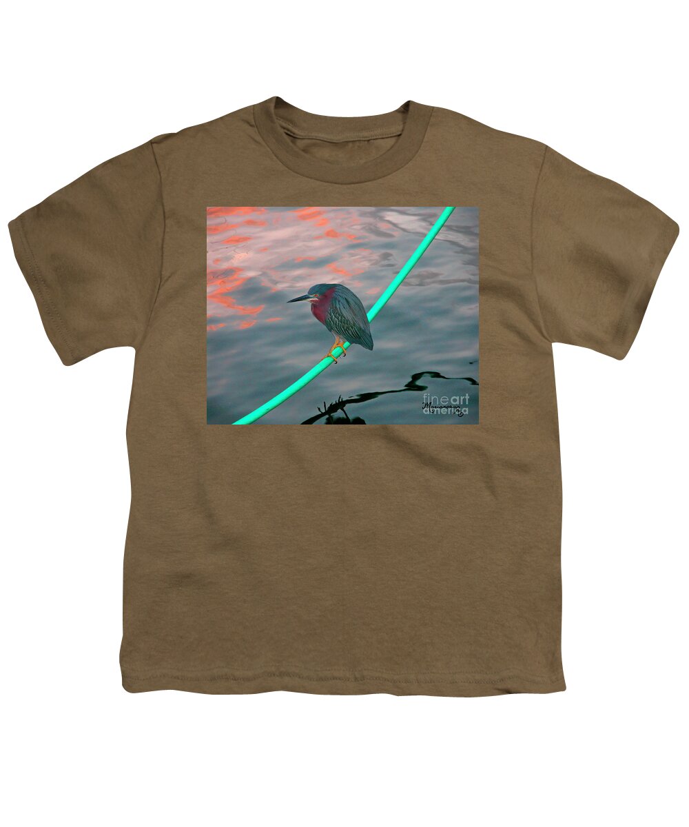 Fauna Youth T-Shirt featuring the photograph Green Heron at Sunset by Mariarosa Rockefeller