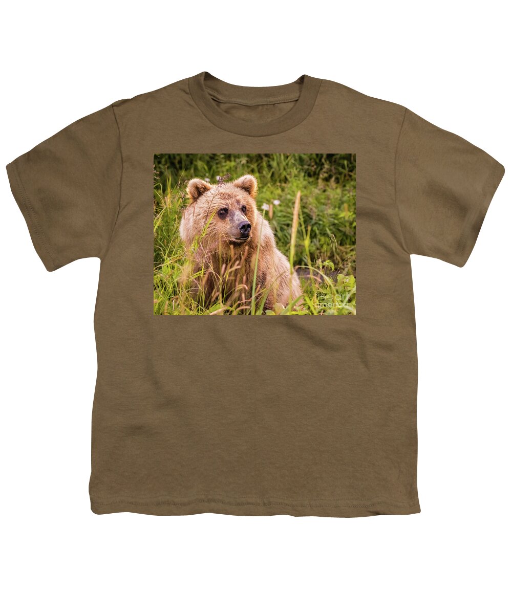 Bear Youth T-Shirt featuring the photograph Grizzly bear cub by Lyl Dil Creations