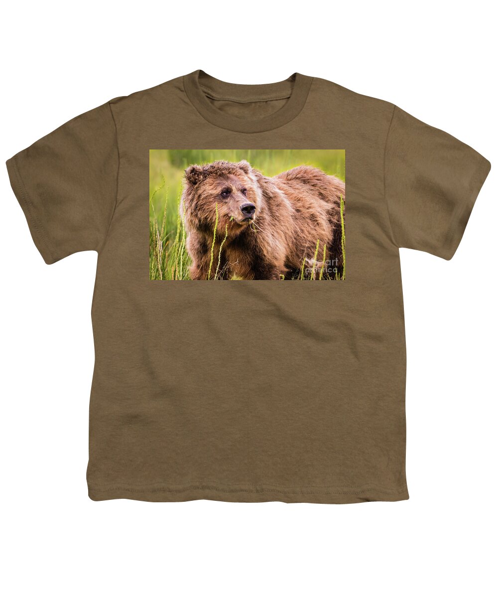 Bear Youth T-Shirt featuring the photograph Grizzly in Lake Clark National Park, Alaska by Lyl Dil Creations