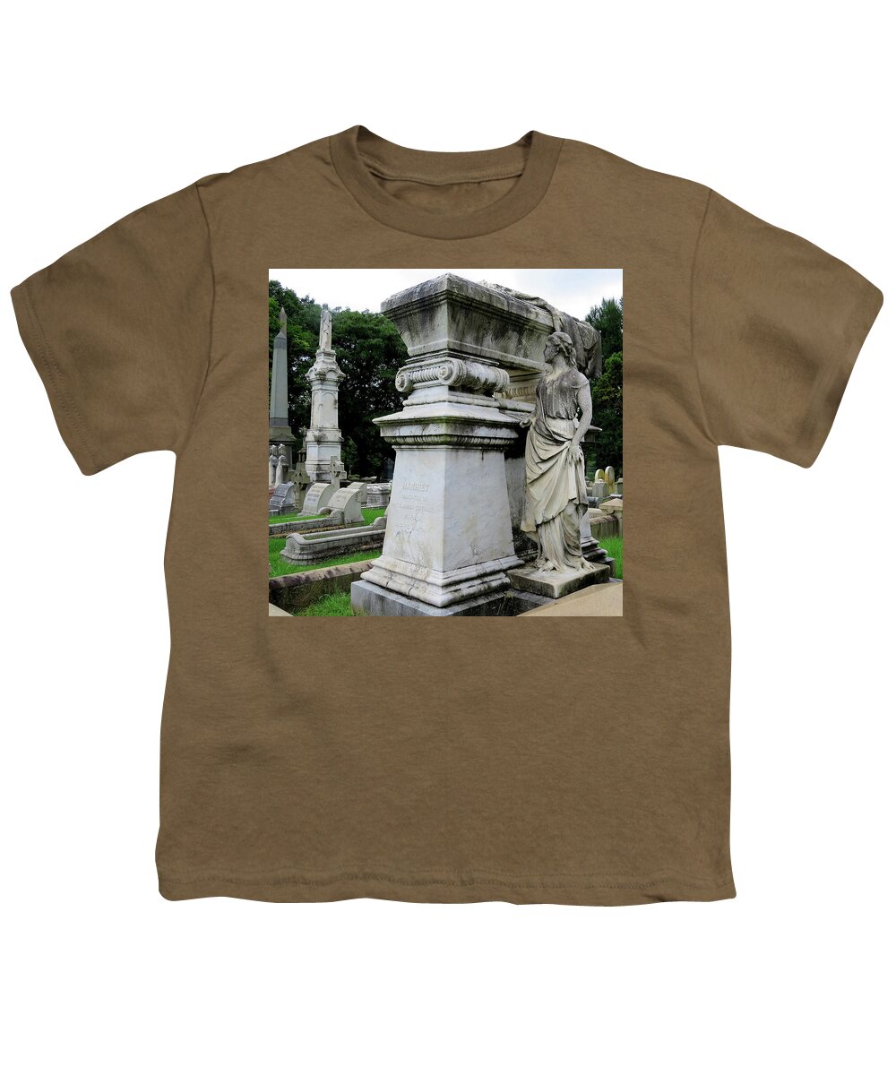 Warner Grave Site In Philadelphia Youth T-Shirt featuring the photograph Harriet Warner Tombstone Sculpture by Linda Stern