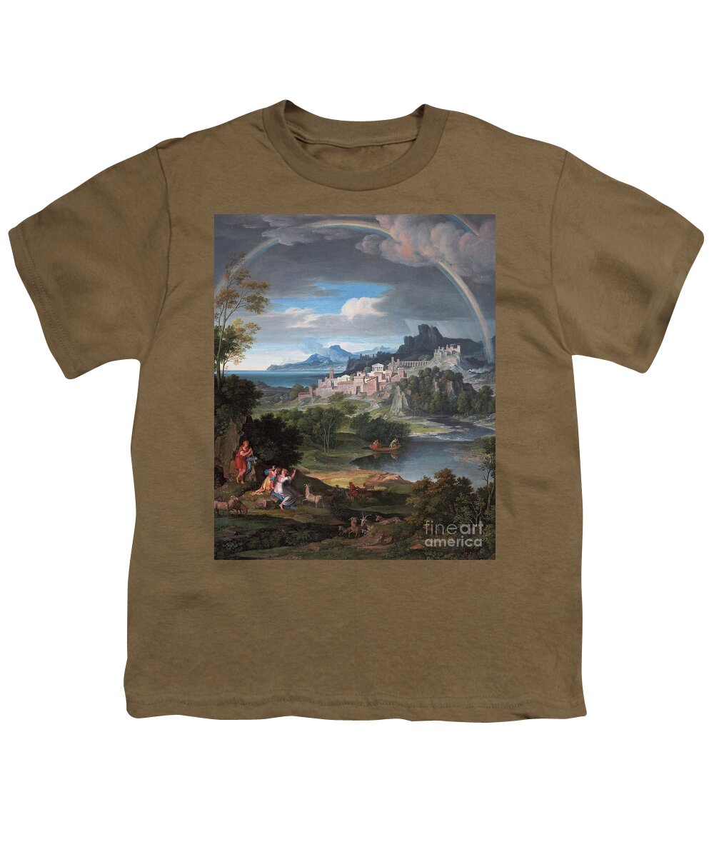 Rainbow Youth T-Shirt featuring the painting Heroic landscape with rainbow, 1806 by Joseph Anton Koch