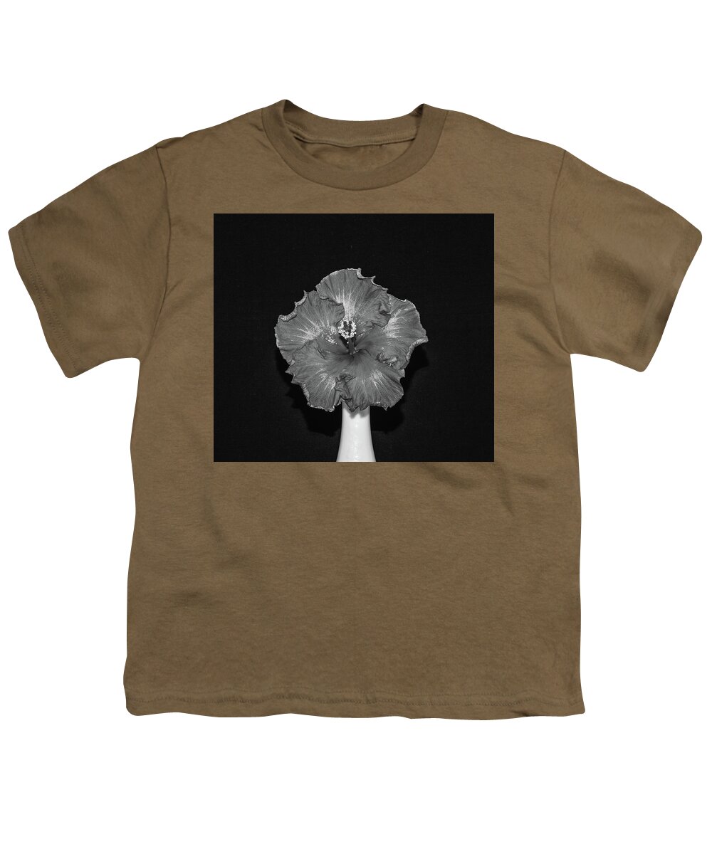Flora Youth T-Shirt featuring the photograph Hibiscus BW by Thomas Whitehurst