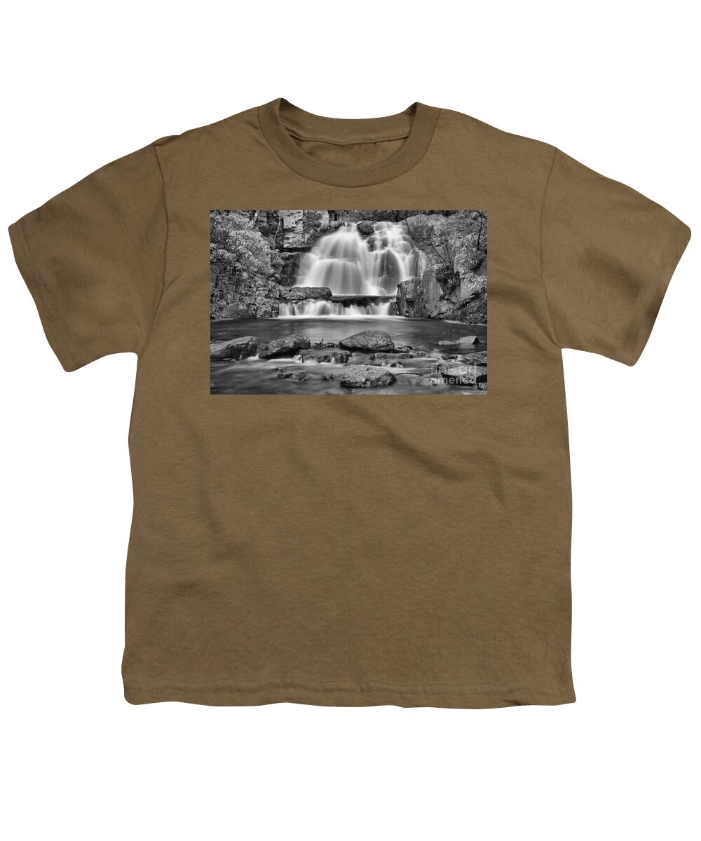 Hawk Falls Youth T-Shirt featuring the photograph Hickory Run State Park Falls Black And White by Adam Jewell