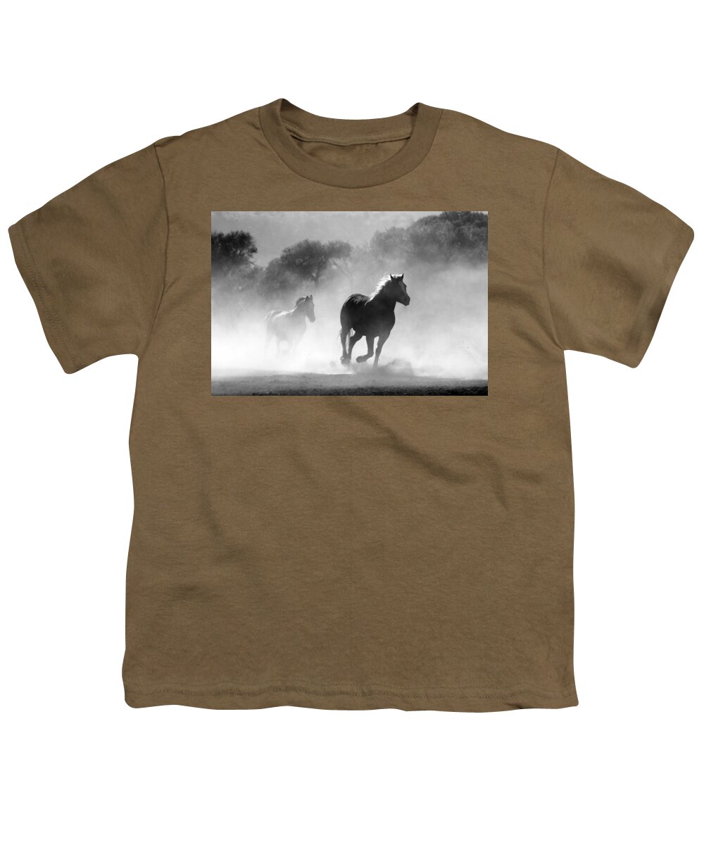 Photo Youth T-Shirt featuring the photograph Horses on the run by Top Wallpapers