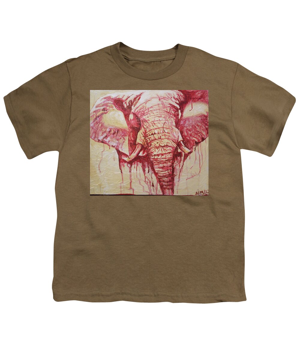 Elephants Crimson And Cream Youth T-Shirt featuring the painting It was all a dream 2 by Femme Blaicasso