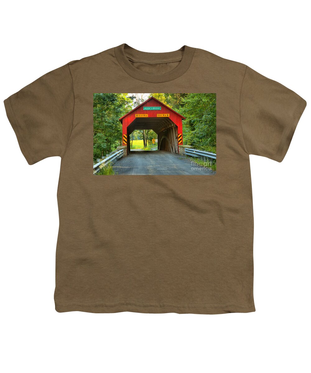 Books Covered Bridge Youth T-Shirt featuring the photograph Jackson Township Books Covered Bridge by Adam Jewell