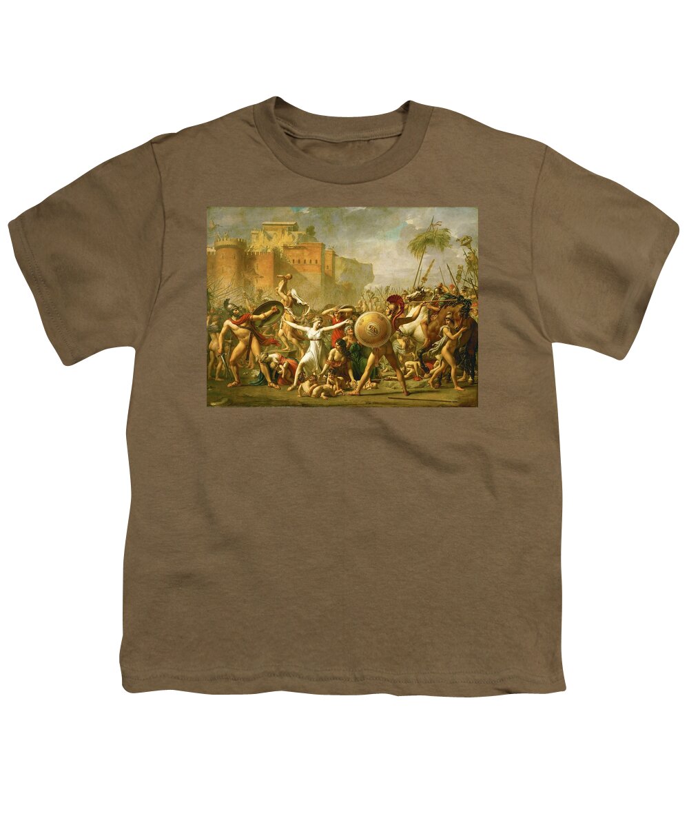 Hersilia Youth T-Shirt featuring the painting Jacques-Louis David, 'The Intervention of the Sabine Women', 1799. ROMULUS. HERSILIE. TITO TACIO. by Jacques Louis David -1748-1825-