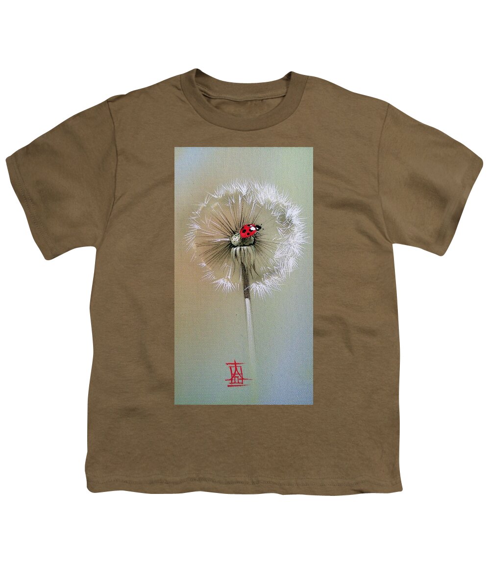 Russian Artists New Wave Youth T-Shirt featuring the painting Ladybug on Dandelion by Alina Oseeva