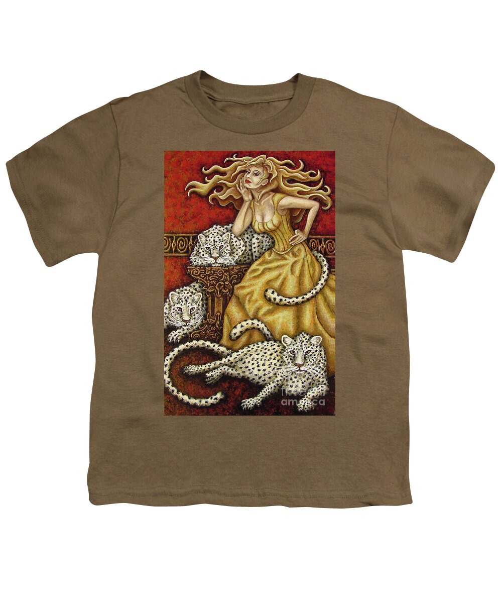 Cat Lady Youth T-Shirt featuring the painting Leopard's Lair by Amy E Fraser