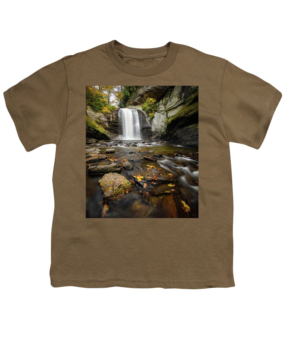 Looking Glass Falls Youth T-Shirt featuring the photograph Looking Glass Falls Autumn Setting by Donnie Whitaker