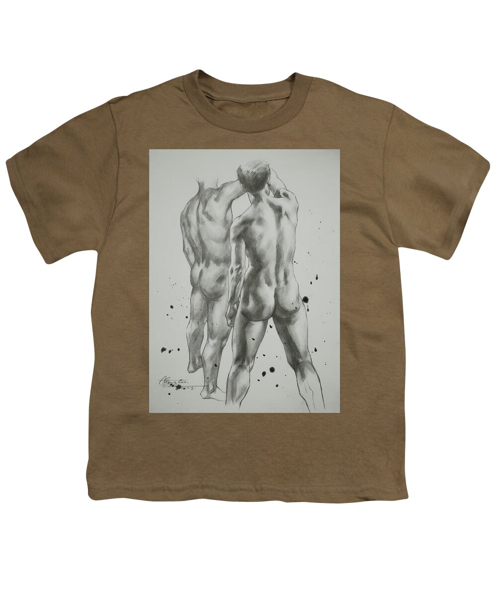 Male Nude Youth T-Shirt featuring the drawing Man Body#19131 by Hongtao Huang
